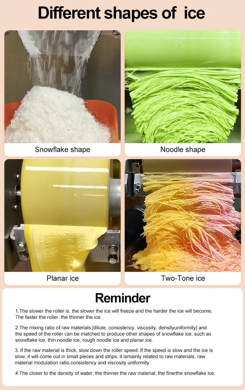 Display of different flake ice shapes